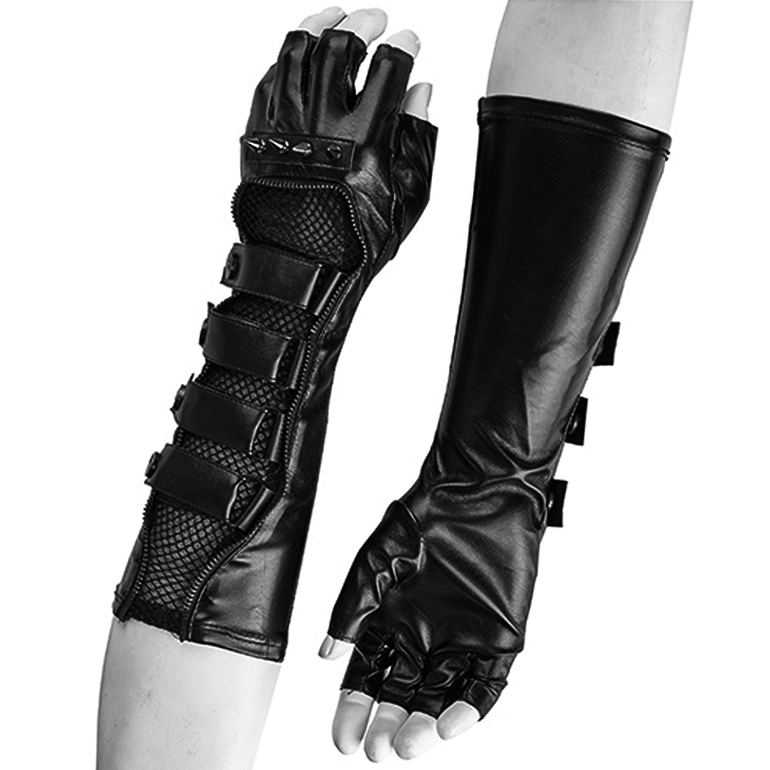Punk Rave Mens Gothic Fingerless Archery Gloves Black Faux Leather Apocalyptic