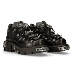 Black New Rock Metallic Reactor Shoes with Spikes and Pentagrams