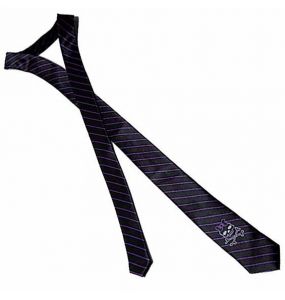 Black 'Girly Skull' Satin Tie with Purple Stripes