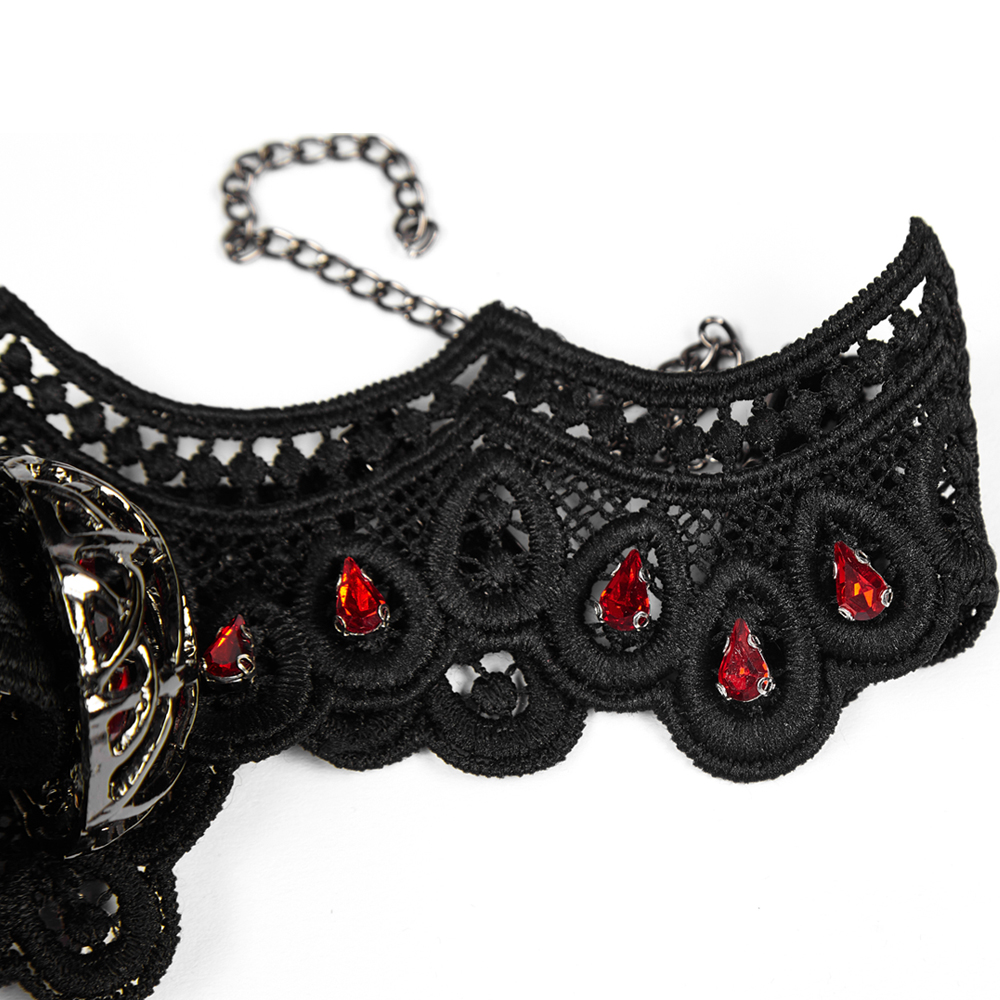 Gothic Vampire Jewelry Set - Black Lace Choker with Red Rhinestone