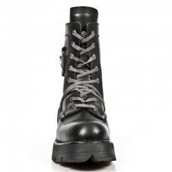 Black Itali Leather New Rock Neo Biker Ankle Boots with Skull and Malta Cross