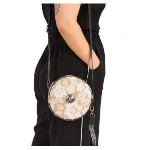 Sac à Bandoulière Rond Nacre à Fleurs