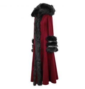 Devil Fashion Womens Long Gothic Lolita Hooded Winter Coat Jacket Black Faux Fur