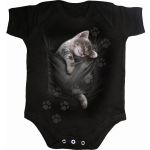 Black 'Pocket Kitten' Baby Sleepsuit