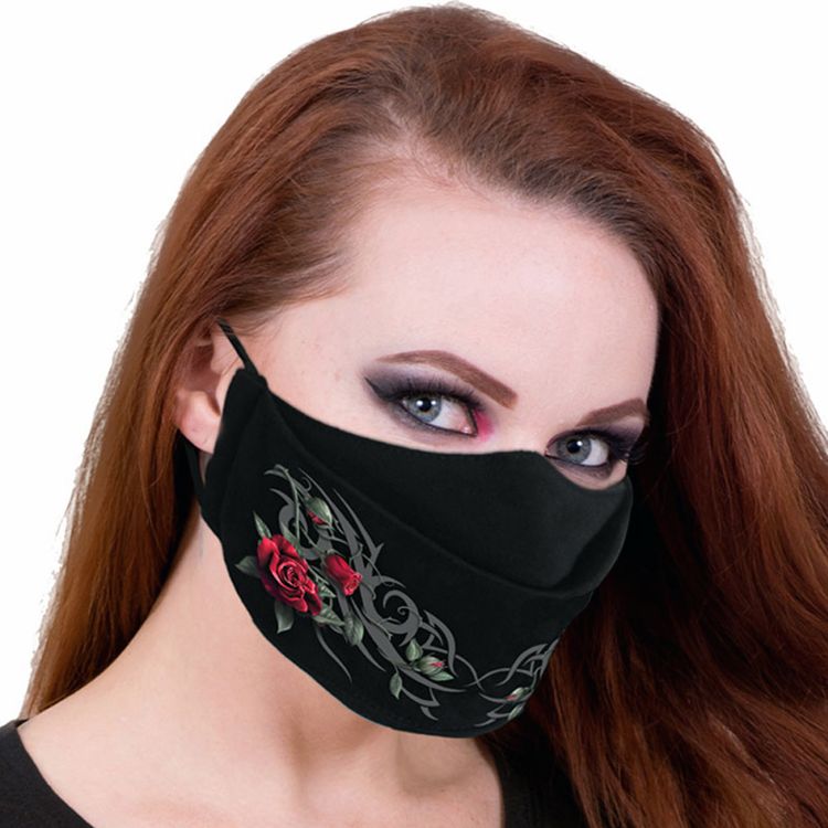Black 'Tribal Rose' Face Mask