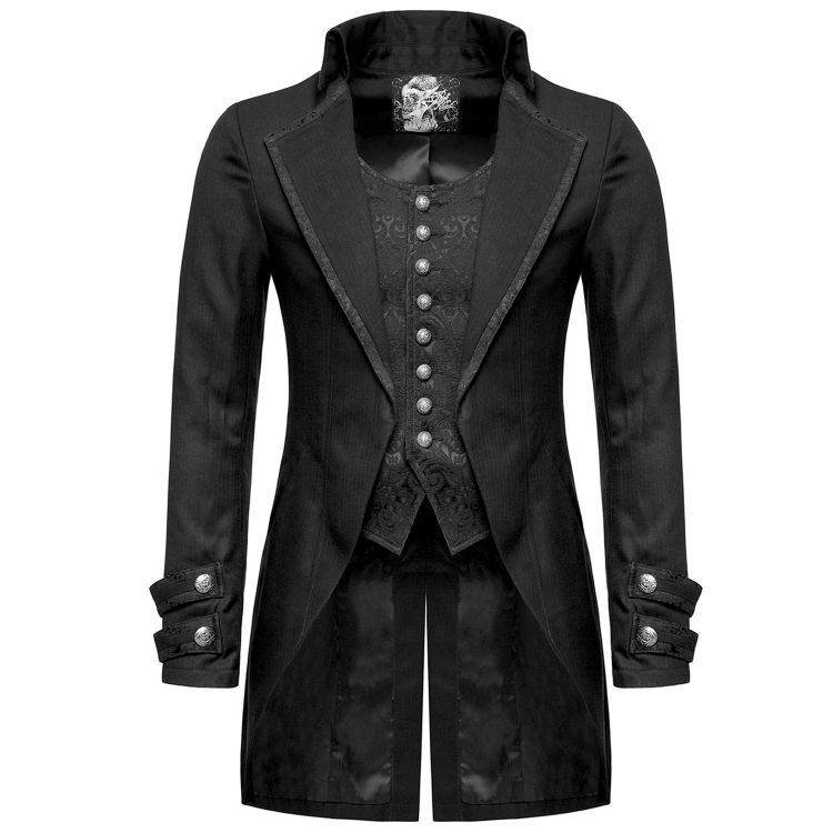 Longue Veste 'Black Cardinal' en Brocart Noir