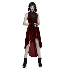 Robe asymétrique 'Bara' en Velours Rouge