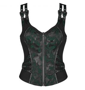 Black and Green Jacquart and Brocade 'Poison Ivy' Corset