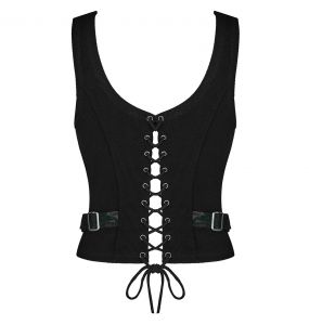 Black and Green Jacquart 'Poison' Top