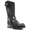 Black Itali and Antik Leather New Rock Motorock Boots with Malta Cross and Skulls
