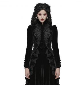 Women Victorian Coat Gothic Long Sleeve Lapel Collar Lace Trim Velvet Coat 