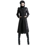 Black Long Jacket 'Black Dragon' with Removable Pointed Hood