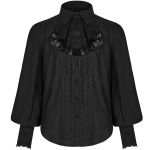 Chemise à Jabot 'Lovecraft' Noire avec Manches Bouffantes