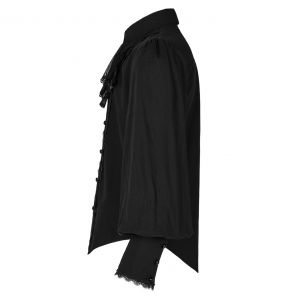 Chemise à Jabot 'Lovecraft' Noire avec Manches Bouffantes
