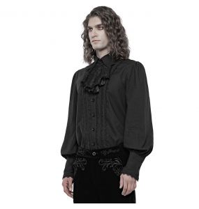 Chemise à Jabot 'Lovecraft' Noire avec Manches Bouffantes