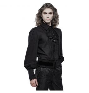 Chemise à Jabot 'Lovecraft' Noire avec Manches Bouffantes