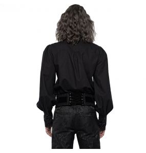 Chemise à Jabot 'Lovecraft' Noire avec Manches Bouffantes