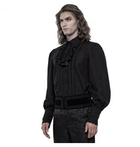 Chemise à Jabot 'Lovecraft' Noire avec Manches Bouffantes