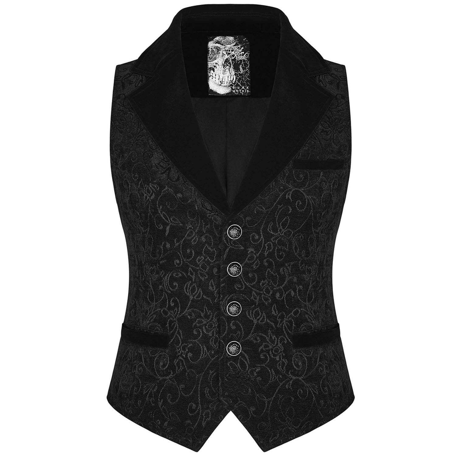 Black 'Gothic Regent' Brocade Waistcoat by Punk Rave • the dark store™
