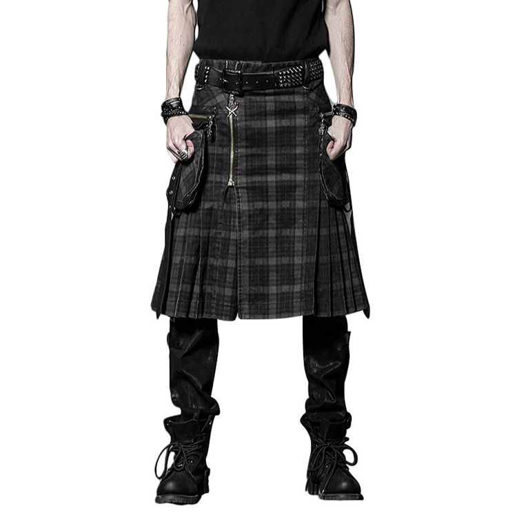 Kilt 'Bersek' en Tartan à Carreaux Marrons et Noirs