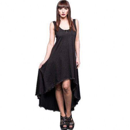 Robe longue noire avec dentelle et découpes