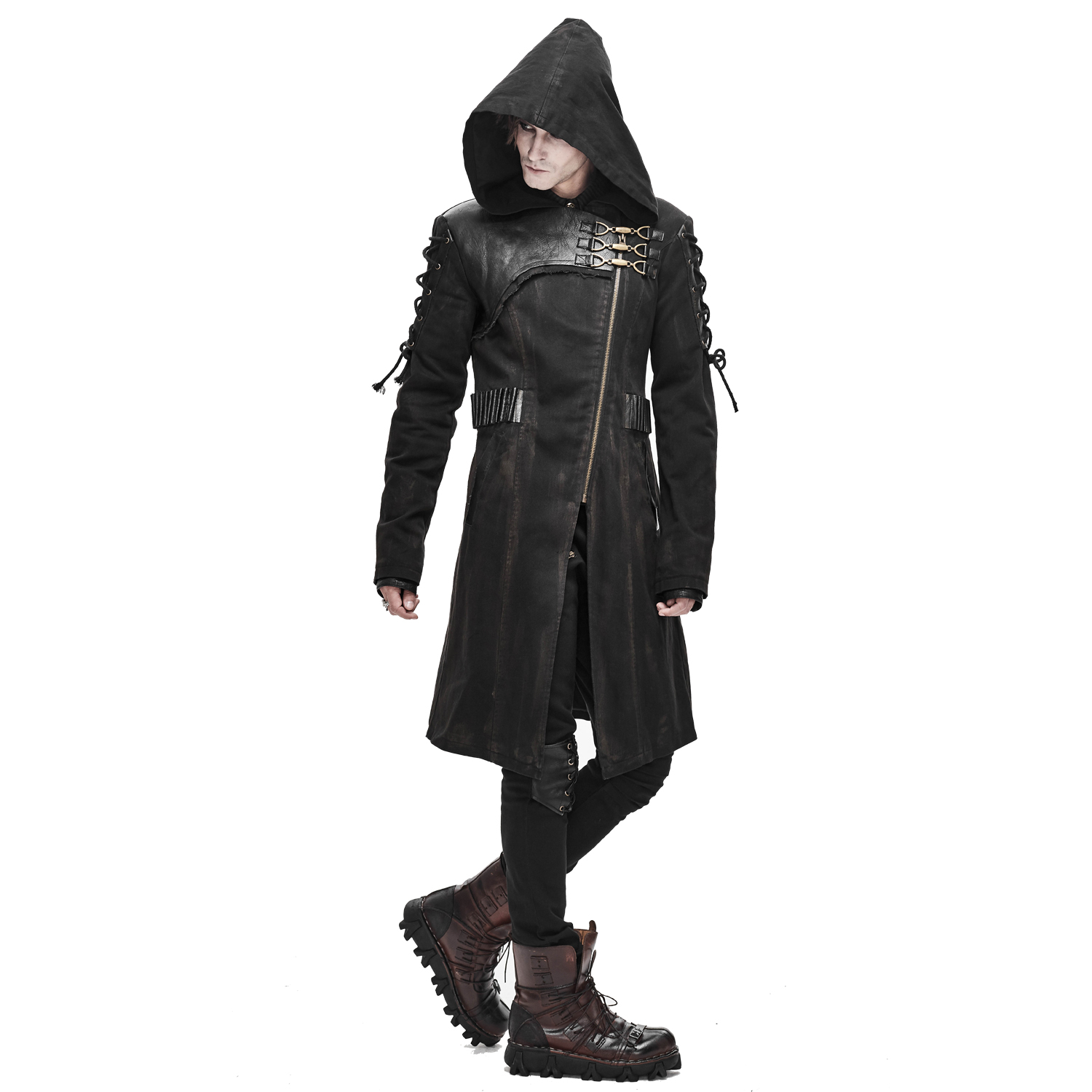 Black 'Creed' Hooded Long Jacket by Devil Fashion • the dark store™