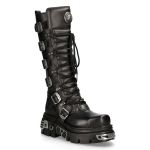 Bottes Hautes Coquées New Rock Metallic en Cuir Noir