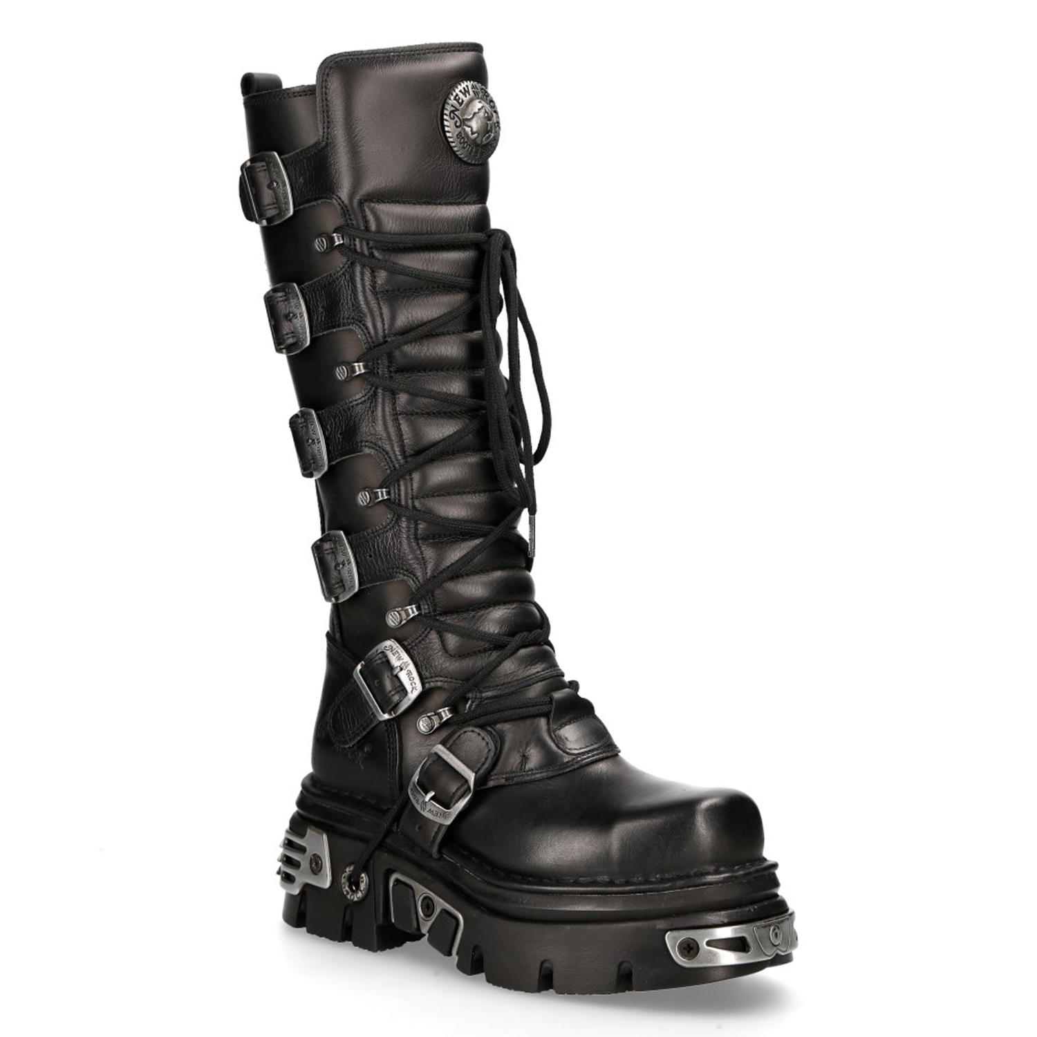 Black Leather New Rock Metallic Metal Toe High Boots M.272MT-S1 • the ...