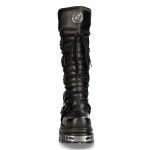 Bottes Hautes Coquées New Rock Metallic en Cuir Noir