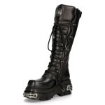 Bottes Hautes Coquées New Rock Metallic en Cuir Noir