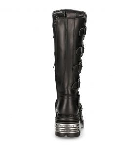 Bottes Hautes Coquées New Rock Metallic en Cuir Noir