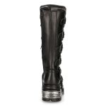 Bottes Hautes Coquées New Rock Metallic en Cuir Noir