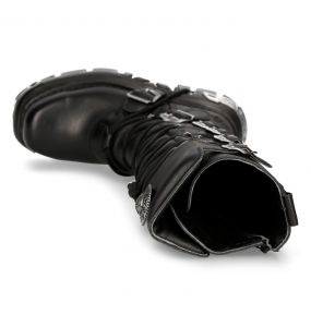 Bottes Hautes Coquées New Rock Metallic en Cuir Noir