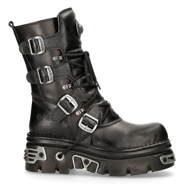 Bottes New Rock Metallic Reactor en Cuir Noir