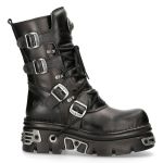 Black Leather Reactor New Rock Metallic Boots
