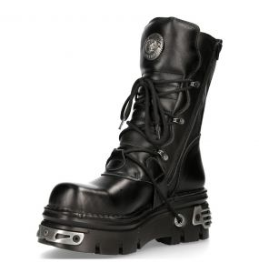 Bottes New Rock Metallic Reactor en Cuir Noir