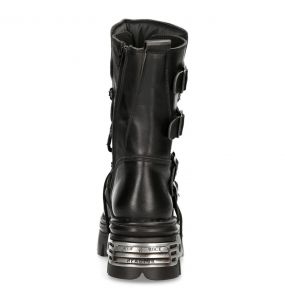 Bottes New Rock Metallic Reactor en Cuir Noir