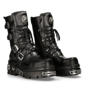 Bottes New Rock Metallic Reactor en Cuir Noir