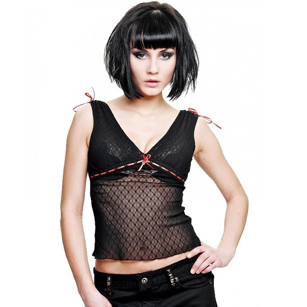 Sheer Lace Top with Red Ribbon by Queen of Darkness • the dark store™