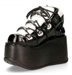 Black and White Leather New Rock Marte Platform Shoes