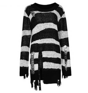 Black and White Striped 'Dark Doll' Pullover Sweater