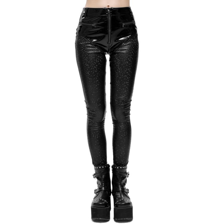 Black Faux Leather 'Hexagon' Patterned Trousers