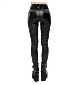 Black Faux Leather 'Hexagon' Patterned Trousers