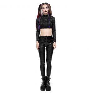 Black Faux Leather 'Hexagon' Patterned Trousers