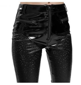 Black Faux Leather 'Hexagon' Patterned Trousers