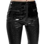 Black Faux Leather 'Hexagon' Patterned Trousers
