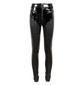 Black Faux Leather 'Hexagon' Patterned Trousers