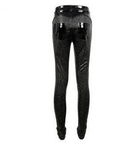 Black Faux Leather 'Hexagon' Patterned Trousers