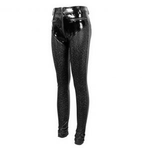 Black Faux Leather 'Hexagon' Patterned Trousers