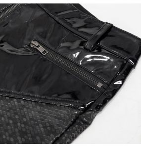Black Faux Leather 'Hexagon' Patterned Trousers
